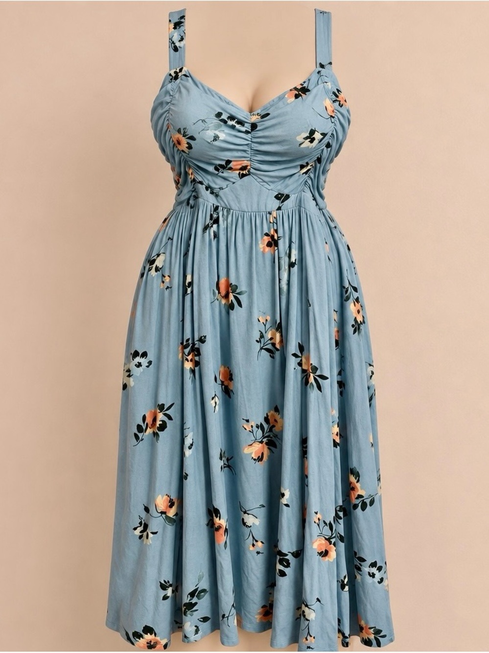 Torrid Blue Floral Midi Dress with Sweetheart Bodice